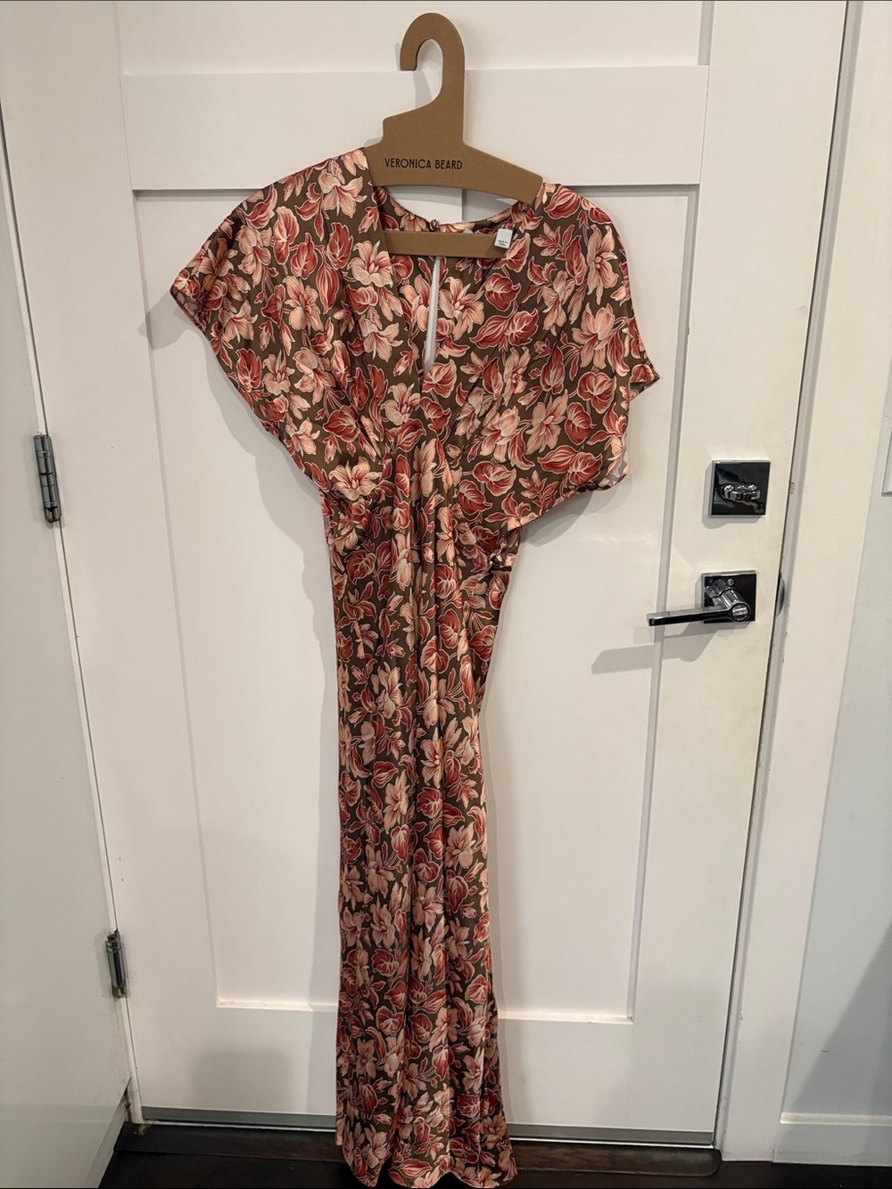 Veronica Beard Rust and Cream Floral Maxi with Cinched Waist